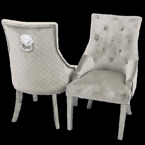  lion knocker Dining Chair diamond upholstered design Black Silver Grey Cream -Bentley 