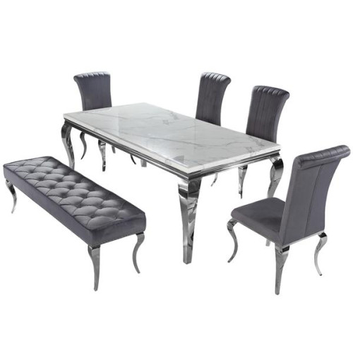 Marble top Dining Table with Chrome Long Metal legs - Louis 