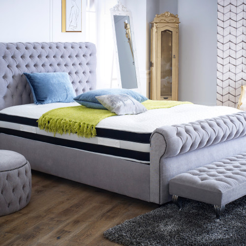 Sleigh design Soft Velvet Chesterfield Scroll Bed Frame -  Quebec
