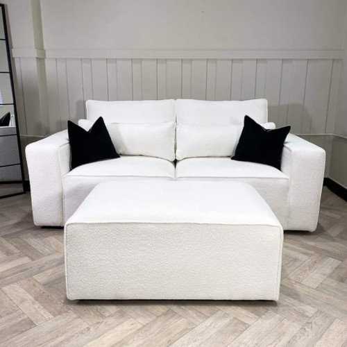 Boucle Teddy Cream  Fabric Chunky Upholstered  Full Back Cushion Sofa modular pillow design  -Sloane Boucle sofa