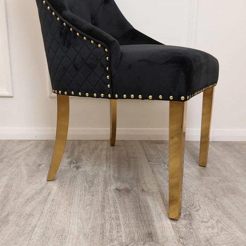 Gold lion knocker Dining Chair diamond upholstered design Black, Cream, Grey, Beige -Bentley