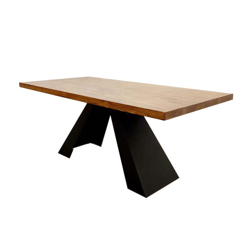 1.8 Dining Table Solid wood top with Matt Black Metal Legs Modern Art Deco Style - Axel