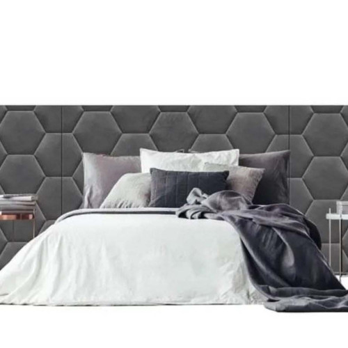 Hexagonal Design Extra Wide Headboard Fabric Bed Frame Hotel Style Master Bedroom  - Windsor 