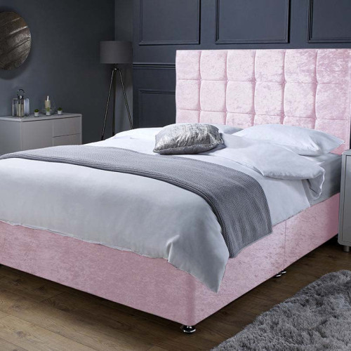 Childrens Divan bed set with Drawer Cubed Headboard Pink Blue Velvet