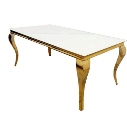 Gold Glass top Dining Table with Long Metal legs - Louis Gold